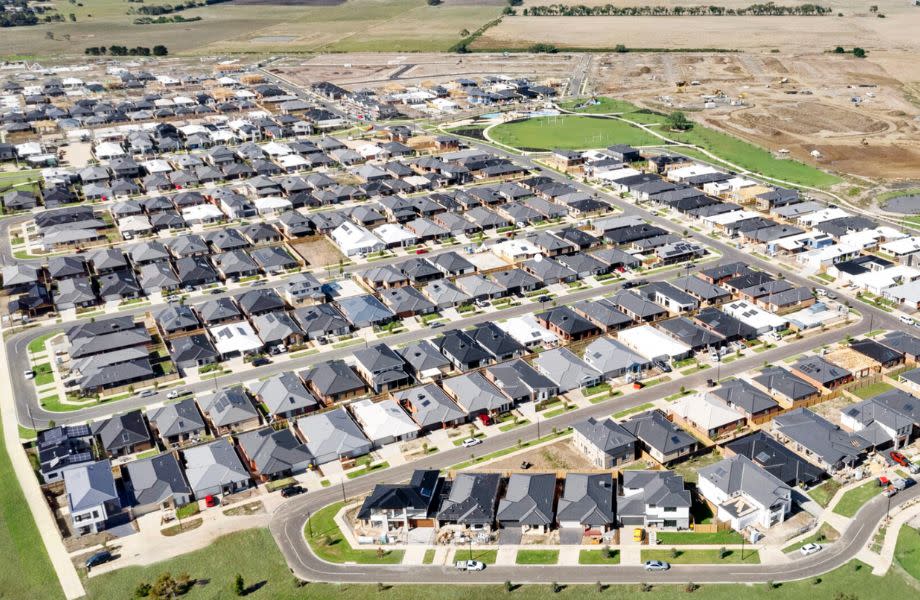 A dense new housing estate built on former cropping land
